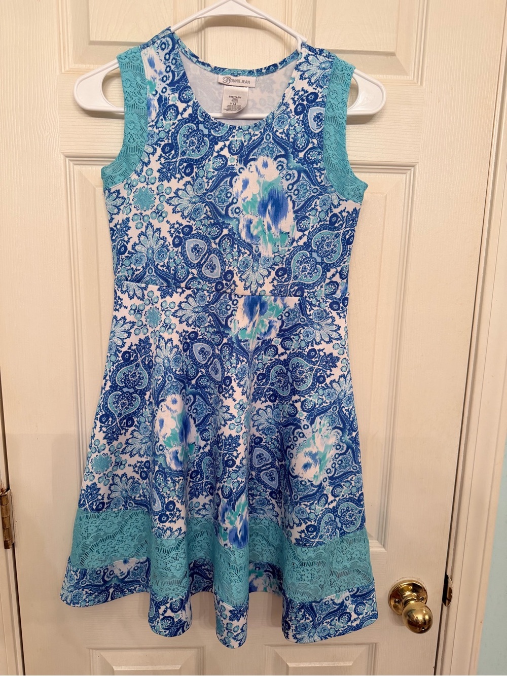 Bonnie Jean Blue & Aqua Paisley Lace-Trim Sleeveless Dress